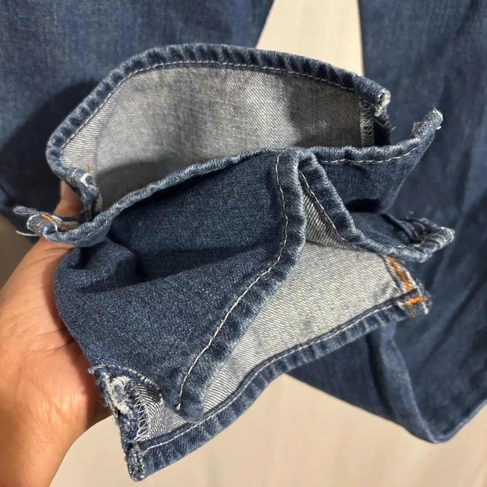 True Religion size 31 Blue Denim Jeans with Orange Stitching